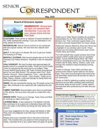 May 2025 Senior Correspondent Newsletter